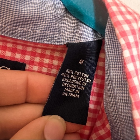 Chaps Men’s Pink Gingham Easy Care Button Up Dress Shirt Medium - Picture 5 of 7